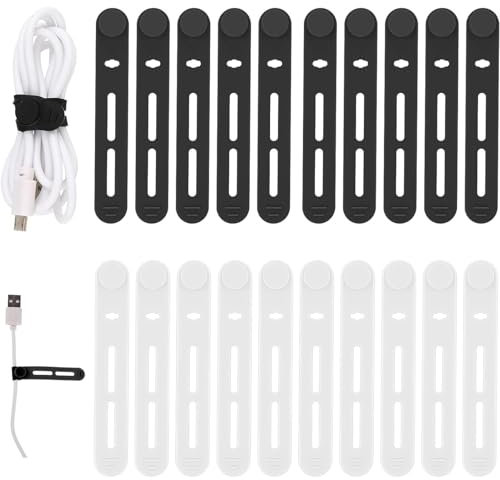 AUTUUCKEE 20 Pcs Reusable Silicone Cable Ties, Black & White, Lock Style, 80mm, Cable Management, Travel Accessories