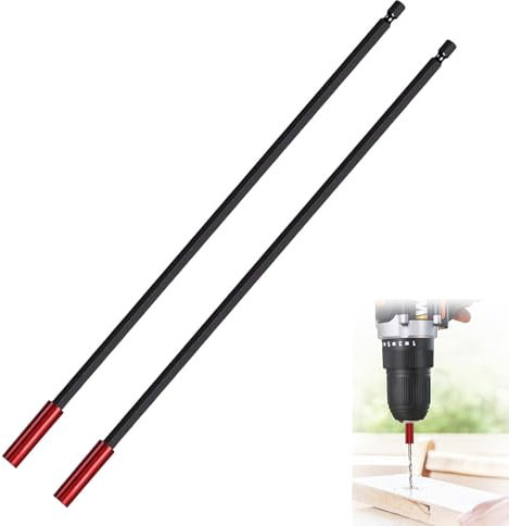 VZU 2PCS 12 300mm Drill Bit Extender for Screws Nuts Drill Magnetic Drill Bit Extension Holder for Impact Driver, 1/4 Hex Shank Bit Holders S2 Steel Magnetic Screwdriver Extension
