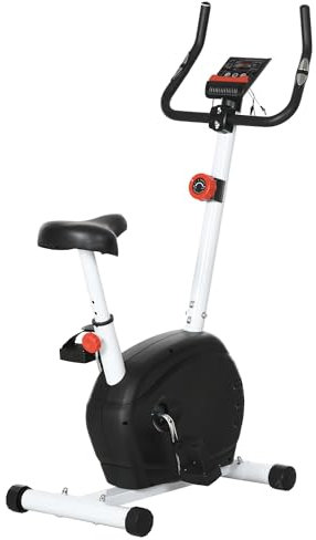 SPORTNOW Exercise Bike, Quiet Stationary Bike with 8-Level Magnetic Resistance, Heart-Rate Sensor, Adjustable Seat, Wheels and LCD Monitor, for Home Gym Workout, White