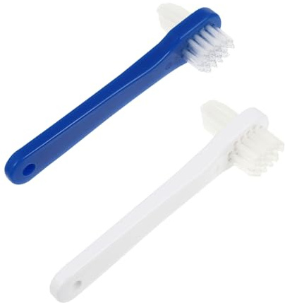 2 Stück-pack Prothesenreinigungsbürste mit Doppelkopf, ABS Nylon | Protesen Zahnbürste, Weiche Borsten Prothesenzahnbürste, 11x3,5cm, Weiß Blau