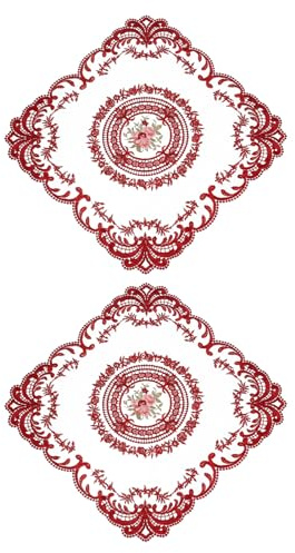 QUARKZMAN 2Pack Napperon Rétro Dentelle 12x12-in Carré Brodé Napperon de Table Dentelle Crochet Français Dessous de Verre pour Maison Mariage, Rouge Bordeaux