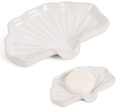ANTIS'S HOME Keramik Seifenschale mit Ablauf, Weiß Muschelform Seifenhalter, Seifenablage für Bad, Dusche, Waschbecken & Küche, Modernes langlebiges Badezimmerzubehör, auch als Schmuckschale