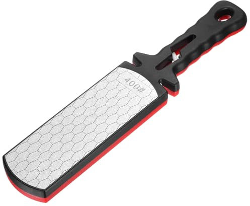 sourcing map 400/1000 Grit Handheld Diamond Sharpening Stone Double-Sided Whetstone 5-in-1 Sharpener Tool with Ceramic and Tungsten Steel Scissor Slot for Kitchen, Black Red