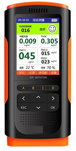 Detecteur de Gaz, Détecteur de formaldéhyde moniteur de qualité de l'air PM2.5 PM10 PM1.0 moniteur d'humidité de la température Instrument de test de la qualité de l'air à la maison pour le travail et