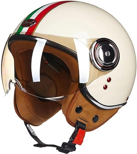 Vintage Motorradhelm Jethelme, Vintage Roller Helm Für Damen Herren, Open Face Helm DOT/ECE Zertifiziert Retro Elektrischer Halbhelm Mit Sonnenblende, Jet-Helm Rollerhelm