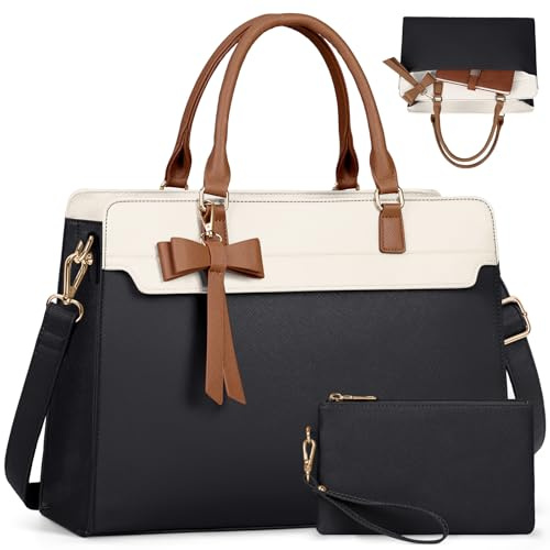 RAINSMORE Sac Cabas Femme Sac a Main Grande Capacité PU Cuir Sacs de Cours Ordinateur Portable 15,6 Pouces Imperméable 2 Pièces pour Voyage Affaires Travail