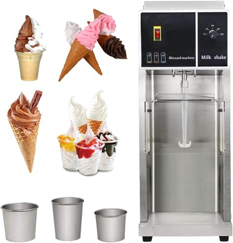 QYLTTDM Commercial Ice Cream Maker Machine, with 3 Cups, 500W Stainless Steel Chill Drink Mixer, Gelato Ice Cream Machine with Plastic Mixing Head, for Delicious Frozen Yoghurt, Sorbet & Ice Cream