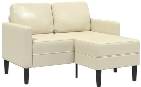 MOBCANT 2-Sitzer-Sofa mit Chaiselongue L-Form Creme 125 cm Kunstleder Wohnlandschaft Couchgarnitur Modulares Sofa Polstergarnitur für Wohnzimmer Schlafzimmer Empfangsraum Hotel
