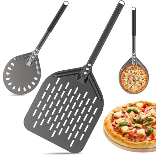 BugyKido Pala Per Pizza Forata, Pale Pizza con Manico Rimovibile Resistente Al Calore, Per Pane e Dolci Fatti in Casa, Quadrata Da 12 pollici e Rotonda Da 6 pollici pala pizza
