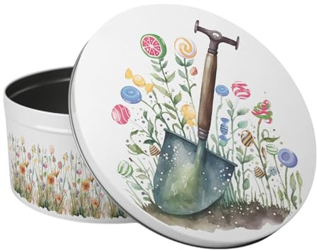 Purely Home Candy Garden Large Cake Tin - Floral Sweet Treats Kitchen Gifts for Gardeners - Round Metal Storage Container for Baking 23 x 10cm