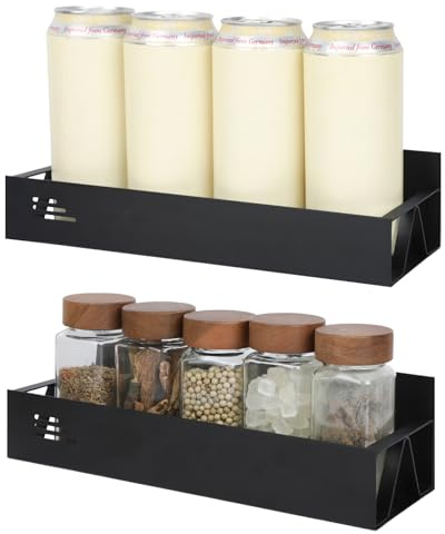 Cozary Porta Spezie per Cucina, 2 Pezzi Mensole Cucina, Porta Detersivi Salvaspazio, Mensola Salvaspazio per Corridoio, Design Aerato