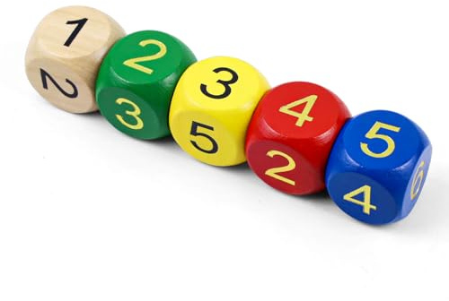 QUTHZZHY 5 Stück Würfel Groß, 30mm Holz Spielwürfel, Farbige Würfel Bunt mit den Zahlen 1-6, D6 Würfel Set, Spiel Würfel Kinderspielzeug, für Brettspiele Frühkindlichen Erziehung Party Teaching Math