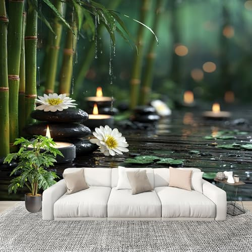 Papel Pintado Salón Dormitorio PatróN de Guijarros Del Bosque de Bambú - Fotomurales Pared Tejido No Tejido Decorativos Murales Verde Fotográfico Moderno Decoración de Paredes (200x140 cm)