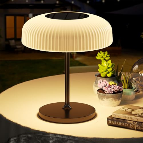 Auting LED Tischlampe, IP44 Outdoor Solar Tischlampe mit Touchdimmer und Akku,USB-C Ladekabel Nachttischlampe, Leselampe,LED Lampe, Stilvolle Outdoor & Indoor Leuchte,Ideal für Balkon, Garten,Camping | Eingebauter Akku mit USB-C-Aufladung und Touch-Steuerung, stilvolles Licht für Balkon, Garten oder Innenbereich