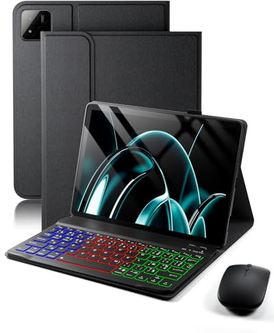 pour Xiaomi Pad 7 / Pad 7 Pro (2024) / Xiaomi Pad 8/ Pad 8 Pro (2025) 11.2 Pouces Coque Étui avec Bluetooth sans Fil Français (AZERTY) Clavier Rétroéclairé Et Souris Protection Backlight Keyboard Case