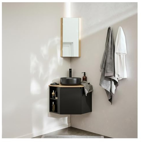 MOB-IN Sorrento - Set mobile sottolavello angolare + lavabo + rubinetto + armadio a specchio