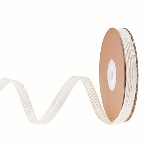 9,1 m Sackleinen-Jutebänder, natürliches Juteband, Hanf-Bindeband, Weihnachtsbänder, Jute-Streifenbesatz für Geschenkverpackungen, Hochzeitsdekoration, Bastelarbeiten, Floristik (weiß, 1 cm)