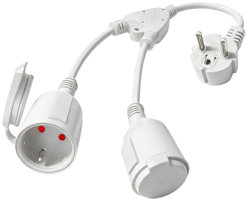 GAOUTO Verlängerungskabel mit 2 Fach Schuko Steckdosen, Außen Schutzkontakt Kurze Kabel mit 2 AC Steckerdosen, 16A/250V Doppelstecker für Steckdose,IP44 Wasserdicht,Gummikabel für Haus,1.5 mm²,Weiß