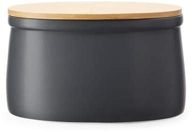 KHG Vorratsdosen Set Steingut Anthrazit Holz-Deckel Kaffeedose Kartoffelbox Zwiebel, Dosenart:oval: 31,5cm x 20cm