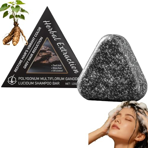 Barra Shampoo Triangolare, Shampoo Rinforzante e Riparatore Capelli, Barra Shampoo alle Erbe Polygonum, Sapone Annerente per Capelli Grigi, Nutriente, Idratante e Ammorbidente Ba (1PCS)