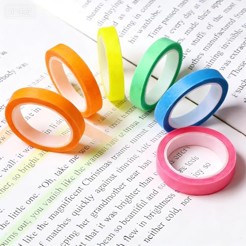20 Rollen Textmarker-Klebeband, Abnehmbare Fluoreszierende Markierungsstreifen, Transparentes Klebeband für Notizen, Für Schule, Büro & Studium (0,8cm x 5m)