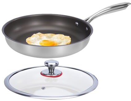 Padella antiaderente in titanio, padella per cucinare tutti i giorni, diametro largo per una facile preparazione dei pasti, coperchio in con angoli inclusi, per cucinare uova, pancake, carne