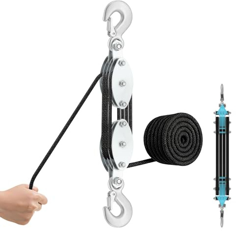 Flaschenzug Mit Seilbremse, 2000kg Max, Flaschenzug Handseilzug Mit 20m Nylon Seil Und Haken, 270° Drehbar Arbeitssparender Flaschenzug, Tragkraft Seilzug Mit Haken Für Industrielle Baustellen(Black)