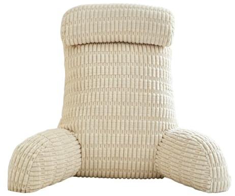 Lesekissen für Bett und Sofa, Rückenkissen Sitzkissen mit RüCkenlehne mit Handgelenkstütze, Armlehnen und Rückenstütze, Rückenkissen für Bettruhe Faulenzen Lesen (Weiß, Mit Kopfstütze, 80×40×55cm)