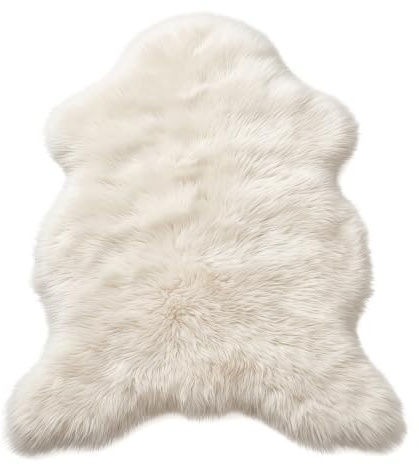 JUNMEI Faux Fur Kunstfell Teppich Cremeweiß 60x100cm, Extra Weicher Fellteppich in Natürlicher Fuchsfell-Optik, Flauschiger Vorleger für Schlafzimmer Wohnzimmer Bett Sofa Stuhl
