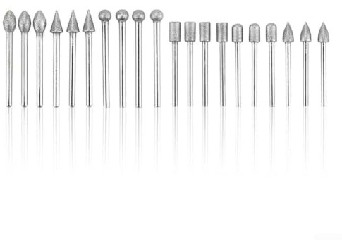 Lot de 20 têtes de ponçage 3 mm Tige pour stylo de gravure – Outil de gravure électrique pour bois, métal, verre et pierre – Polissage Perçage Fraisage DIY Outil rotatif Accessoires Argent