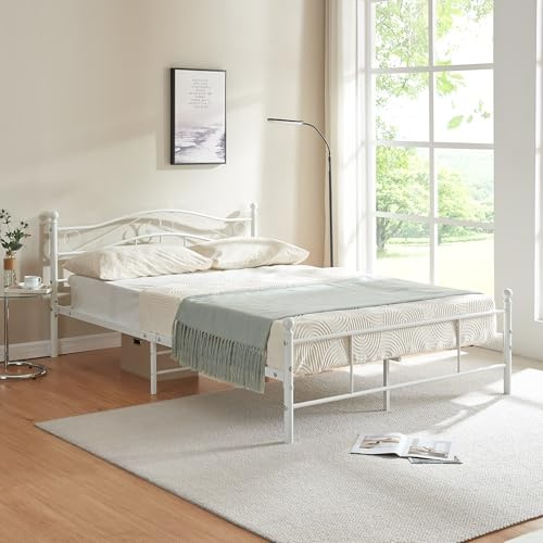 [en.casa] Metallbett Florenz 140x200cm mit Kopfteil Pulverbeschichtet Lattenrost Schlafzimmerbett Doppelbett Bett Weiß
