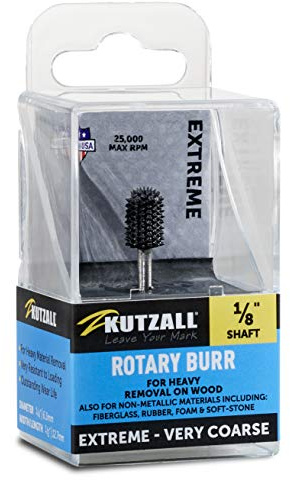 Kutzall Extreme Ball Nose Burr, 1⁄8 Shaft, Very Coarse - Wood Carving Bit for Dremel, Foredom, DeWalt, Milwaukee. Abrasive Tungsten Carbide, 1⁄4 (6.3mm) Dia. X 1⁄2 (12.7mm) Length, BNX-14-EC
