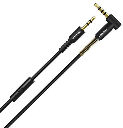 Pritech - Cable Audio Estéreo, Adaptador de Jack 3,5mm con Conectores Metálicos Chapado a Oro con Micrófono 1 Metro PBP-132 (Negro).