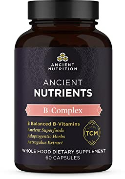 Ancient Nutrition Vitamin B Complex Supplement, 8 Balanced B-Vitamins, Supports Healthy Energy Levels, Adaptogenic Herbs, Enzyme Activated, Paleo & Keto Friendly, 60 Capsules