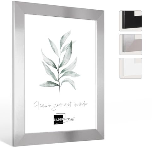 Bildershop-24 Bilderrahmen modern stabil Karo Silber Glanz 48 X 68 cm Rahmen für Bilder Urkunden Poster Farbe & Größe wählbar