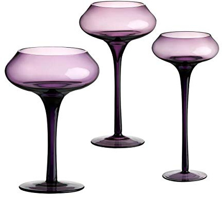 Kerzenhalter Kerzenständer Teelichthalter Sunstar Violett Glas 20, 25, 30 cm (3er Set 20, 25 und 30cm)