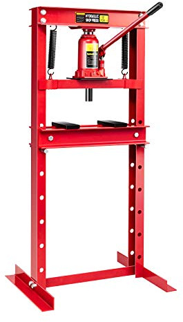 Goplus 12 Ton Hydraulic Shop Floor Press, Steel H-Frame Shop Press with Steel Plates Adjustable Working Table, Floor Stand Jack for Gears and Bearings