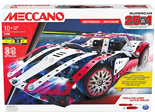 MECCANO, 25-in-1 Motorized Supercar STEM Model Building Kit Age 10+ with 347 Parts, Real Tools and Working Lights, Kids Toys for Ages 10 and Up