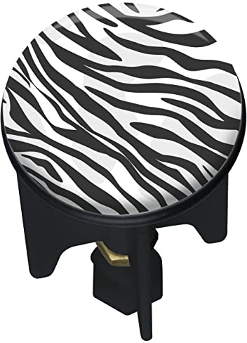 WENKO Abflussstopfen Pluggy® Wild, höhenverstellbarer Waschbeckenstöpsel für alle handelsüblichen Waschbecken, aus Messing und Kunststoff gefertigt, Ø 3,9 x 6,5 cm, Zebra-Design, Weiß/Schwarz