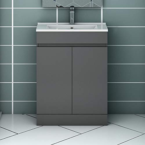 Badezimmer Badmöbel 60 cm Standschrank Waschtisch mit Unterschrank Anthrazit