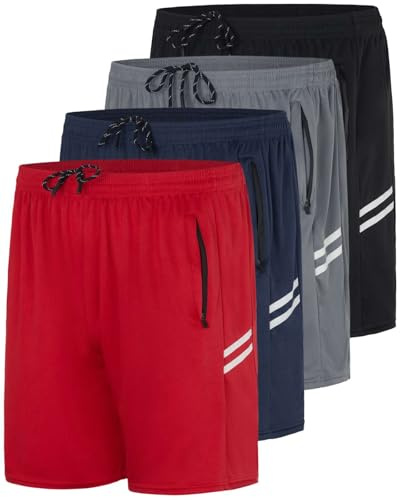 Real Essentials Lot de 4 Shorts de Course à Pied en Maille à séchage Rapide pour Homme avec Poches zippées (Grandes Tailles Disponibles), Lot de 8., Taille S