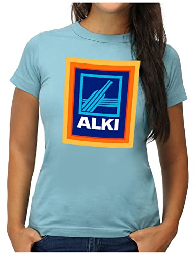 OM3® Alki T-Shirt - Damen - Parodie für Alkohol Liebhaber Saufparty Fun - XXL, Hellblau
