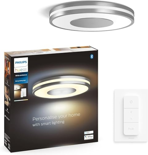 Philips Hue White Ambiance Being Deckenleuchte 2400lm inkl. Dimmschalter, aluminium, dimmbar, alle Weißschattierungen, steuerbar via App, kompatibel mit Amazon Alexa (Echo, Echo Dot)
