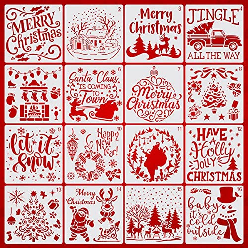 16 Stück Schablonen Weihnachten Zeichenschablonen Malschablonen aus Kunststoff Stencil Schablonen Wiederverwendbar für Scrapbooking Fotoalbum DIY Geschenkkarten Geschenke Weihnachten Kinder (B16PCS)