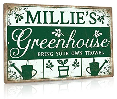 Putuo Decor Personalized Greenhouse Sign, Custom Name, Gifts for Gardeners, 12x8 Inches Aluminum Metal Sign