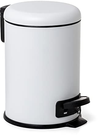 TATAY Kosmetikeimer mit Edelstahlpedal, 3L Kapazität, herausnehmbarer Innenraum, Soft-Lock-Verschluss, BPA-frei, weiße Farbe. Maße: 17,5 x 22,5 x 25 cm.