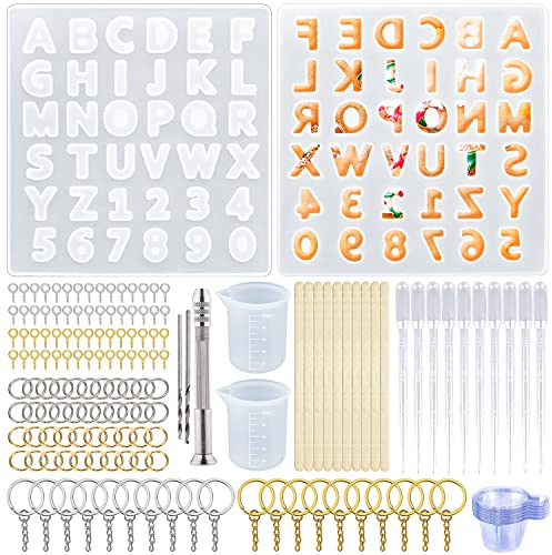 LBING Epoxidharz Formen Kleine 157STK Buchstaben Resin Silikonform Harz Gießform Zubehör Set DIY Harz Casting Formen für Herstellung von Schlüsselbund Anhänger