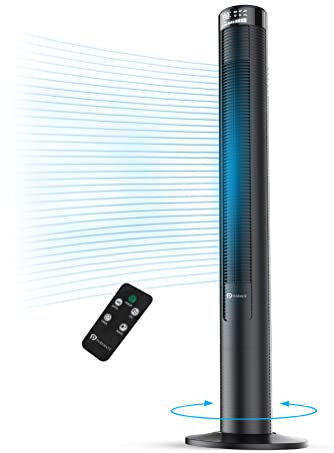 PureMate 46-Inch Tower Fan, Oscillating Cooling Fan with Remote, 3 Speeds, LED Display, 4 Operational Modes,12-H Timer, Portable 45W Quiet Standing Floor Bladeless Fan for Bedroom, Home & Office