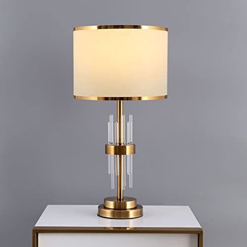 SXYSXYSXY Modern Nachttischlampe Amerikanischen Kristall Tischlampe Stoffschirm Tischleuchte E27 Fassung Schreibtischlampe für Schlafzimmer Wohnzimmer Hotel Café Dekorative Max 40W D30*H58CM,Weiß