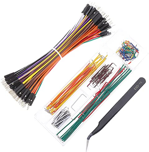 Breadboard Jumper Wires 20AWG Plus 140 Pieces U Shape Preformed And Assorted Jumper Wires Kits Plus ESD Tweezers, DuPont Male to Male 0.1'' Head Jumper Wires Cable Kits For Arduino (6 / MM)
